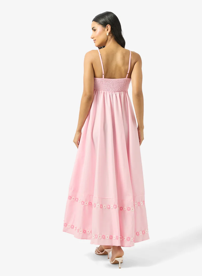 جينجر Strappy Embroidered A Line Sun Dress